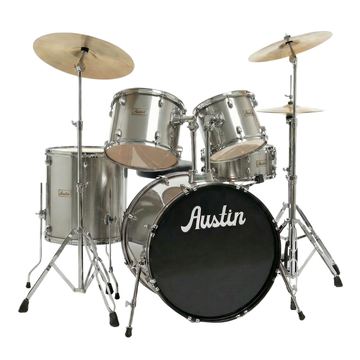 Batería Acústica de 5 Piezas Incluye banquillo y platillos, Plateado