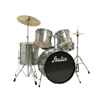 Batería Acústica de 5 Piezas Incluye banquillo y platillos, Plateado