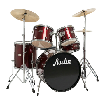 Batería Acústica de 5 Piezas Incluye banquillo y platillos, Rojo Vino