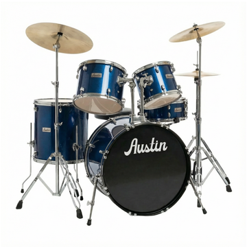 Batería Acústica de 5 Piezas Incluye banquillo y platillos, Azul