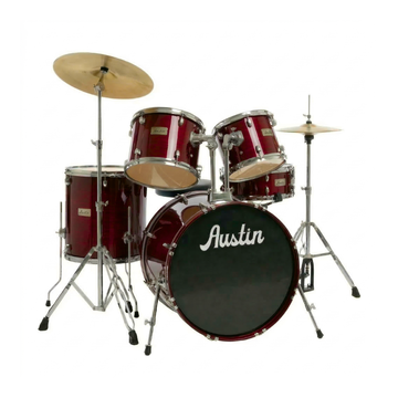 Batería Acústica de 5 Piezas Incluye banquillo y platillos, Rojo Vino