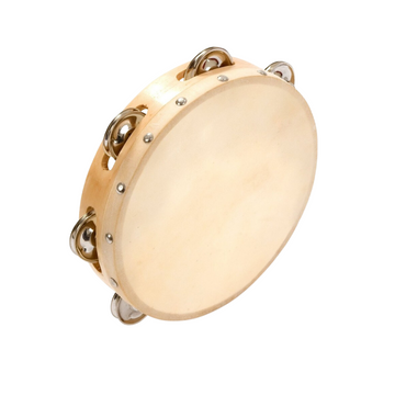 Pandereta de Madera 10 Plg Con Parche Natural y 14 Pares Platillos