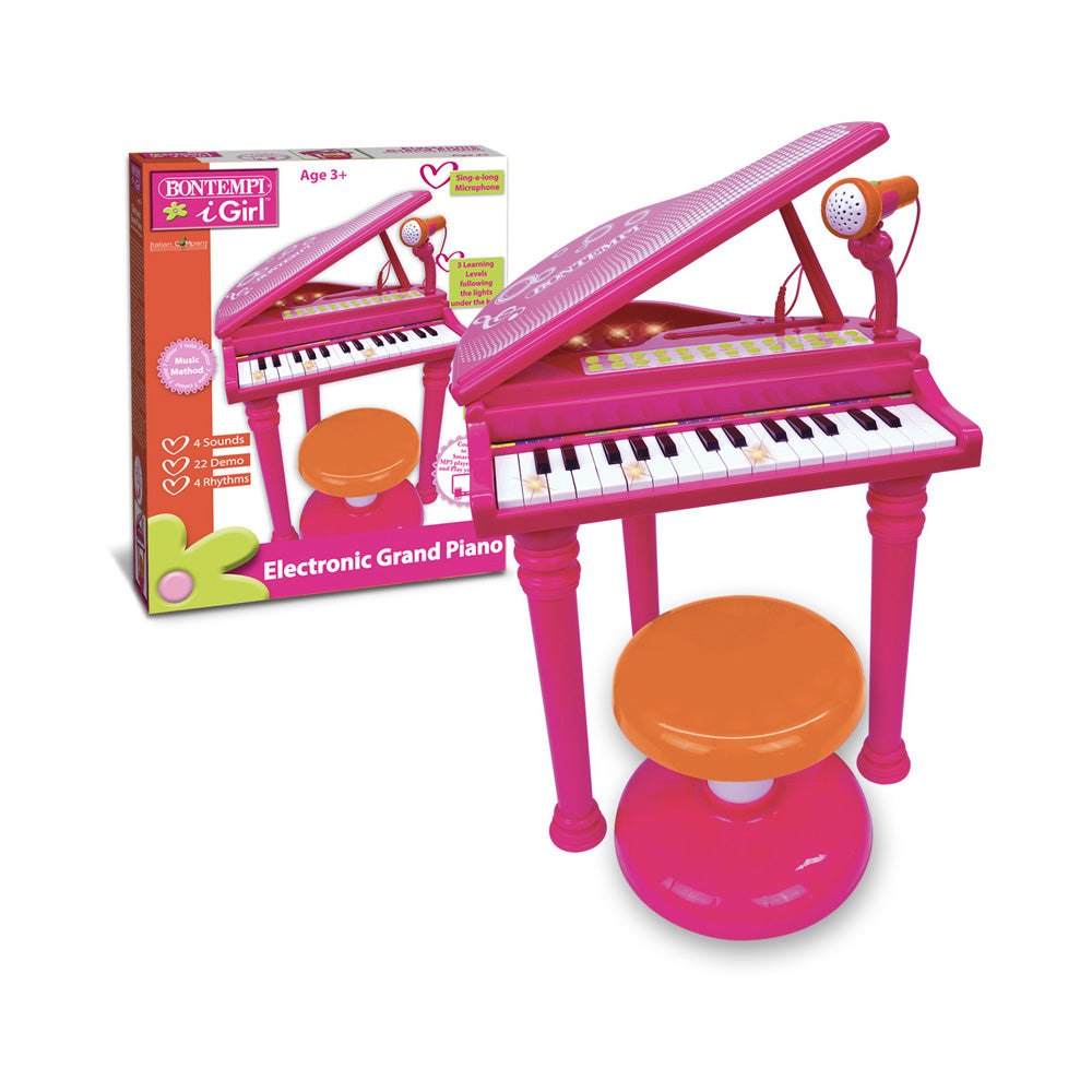 Piano Electrónico Grand de 31 teclas con Micrófono, piernas y taburte, Rosa