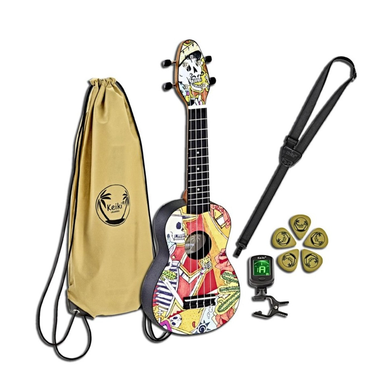 Pack De Ukelele Soprano Keiki-El Muerto, Gymbag, H-Tuner, Uñas Y Strap