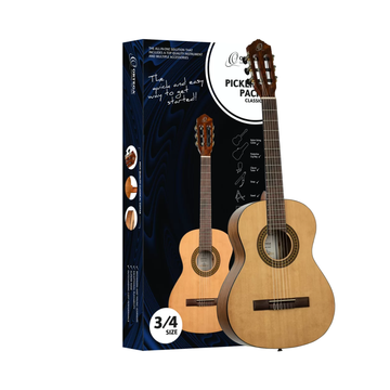 Pack de Guitarra Acústica 3/4 Natural con bolsa, afinador, soporte, correa, uñas