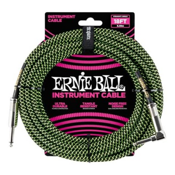 Cable Para Instrumento Plug 1/4 - 1/4 Plg 18 Pies Negro/Verde Neón