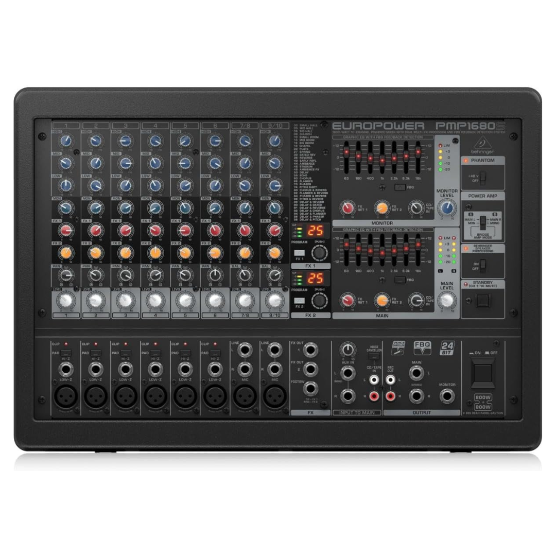 Consola amplificada de 10 Canales 1600W con procesador multiefectos dual