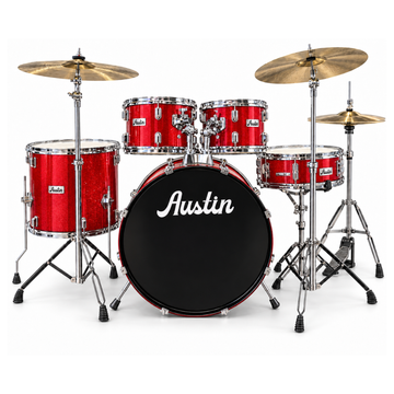 Batería Acústica de 5 Piezas incluye banquillo y platillos, Color Rojo
