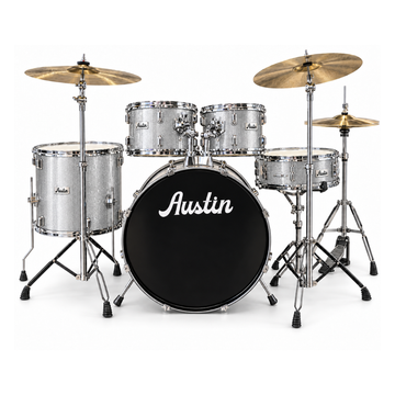 Batería Acústica de 5 Piezas incluye banquillo y platillos, Color Plateado