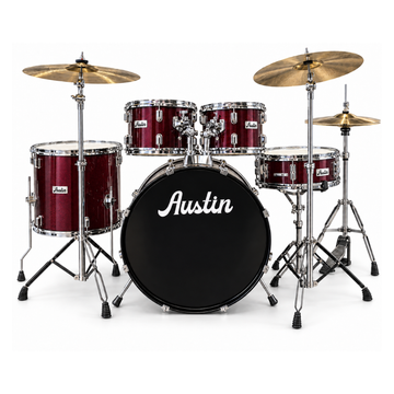 Batería Acústica de 5 Piezas incluye banquillo y platillos, Color Rojo Vino