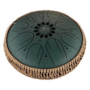 Tambor Metálico de Lengüetas 10" – Octava Media, Fa# Menor, 8 Notas, 432 Hz, Verde Oscuro