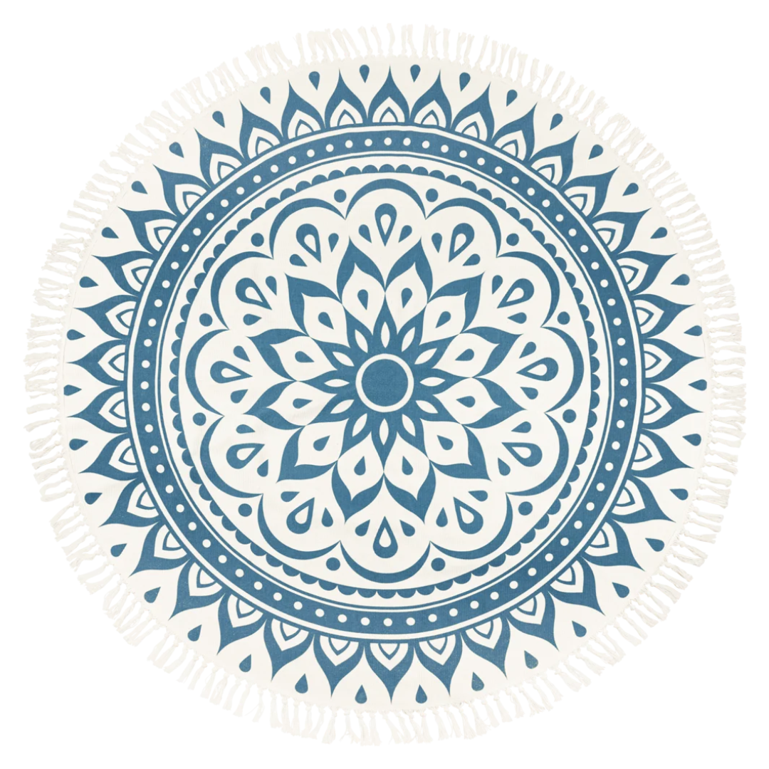 Alfombra para Meditación – Azul Marino, Diseño Floral