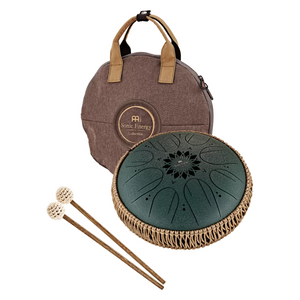 Tambor Metálico de Lengüetas 10" – Octava Media, Fa# Menor, 8 Notas, 432 Hz, Verde Oscuro