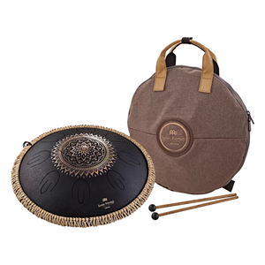 Tambor Metálico de Lengüetas 16" – Escala D Kurd, Diseño Floral Grabado, Negro